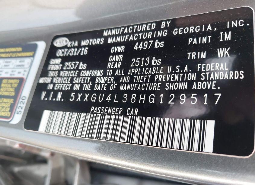 Photo 9 of 2017 Kia Optima EX (VIN 5XXGU4L38HG129517)