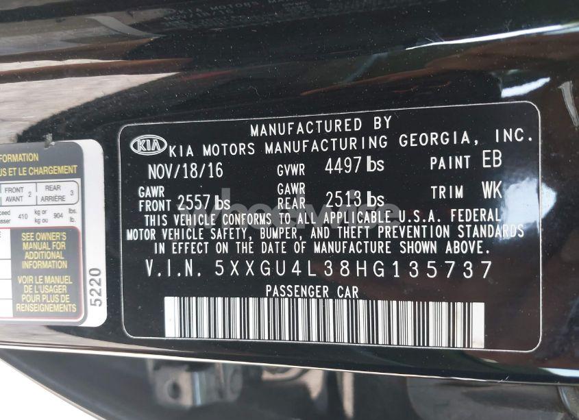 Photo 9 of 2017 Kia Optima EX (VIN 5XXGU4L38HG135737)