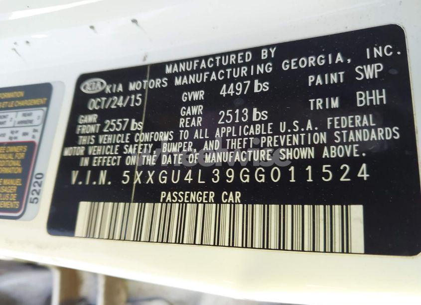 Photo 9 of 2016 Kia Optima EX (VIN 5XXGU4L39GG011524)