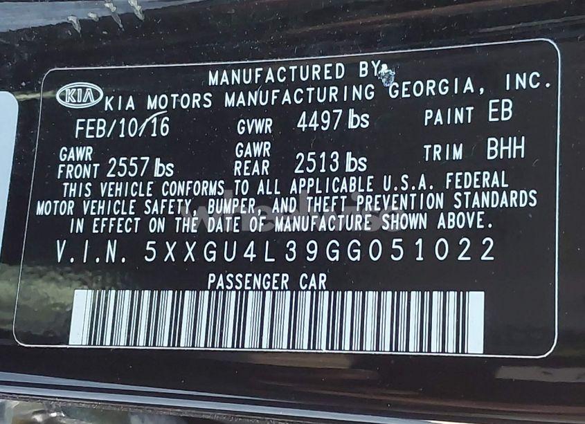 Photo 9 of 2016 Kia Optima EX (VIN 5XXGU4L39GG051022)