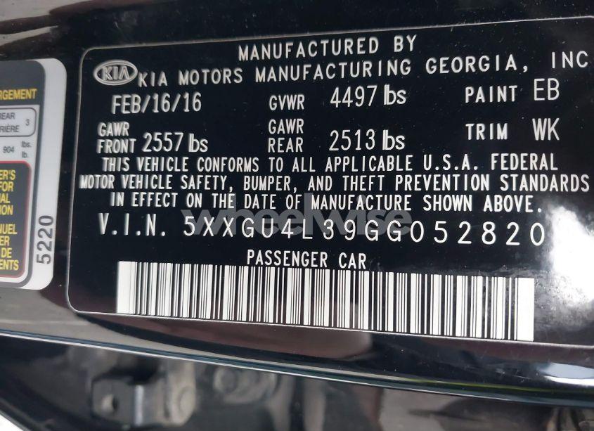 Photo 9 of 2016 Kia Optima EX (VIN 5XXGU4L39GG052820)