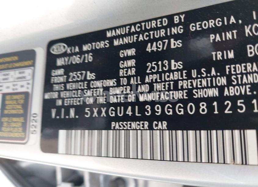 Photo 9 of 2016 Kia Optima EX (VIN 5XXGU4L39GG081251)