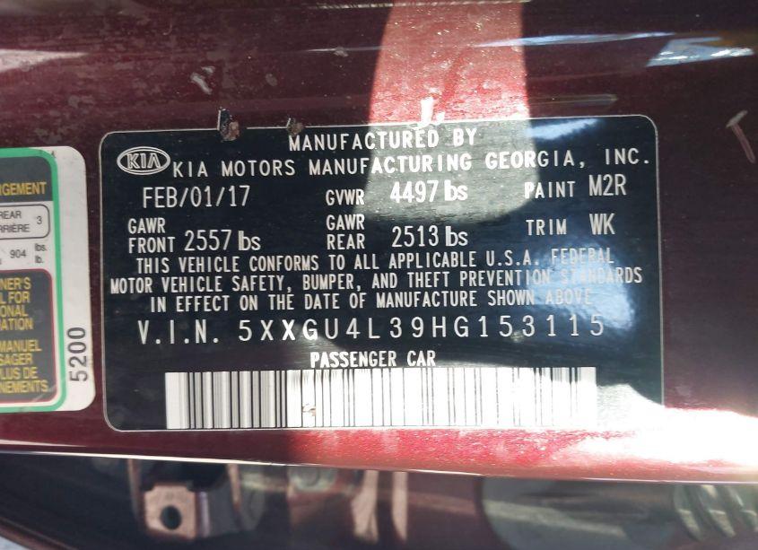 Photo 9 of 2017 Kia Optima EX (VIN 5XXGU4L39HG153115)