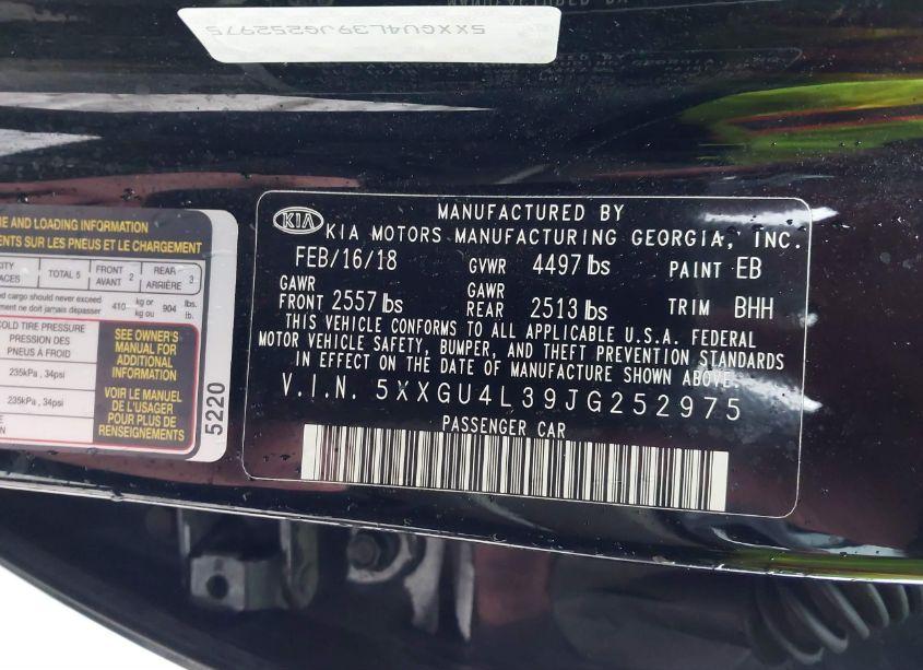 Photo 9 of 2018 Kia Optima EX (VIN 5XXGU4L39JG252975)