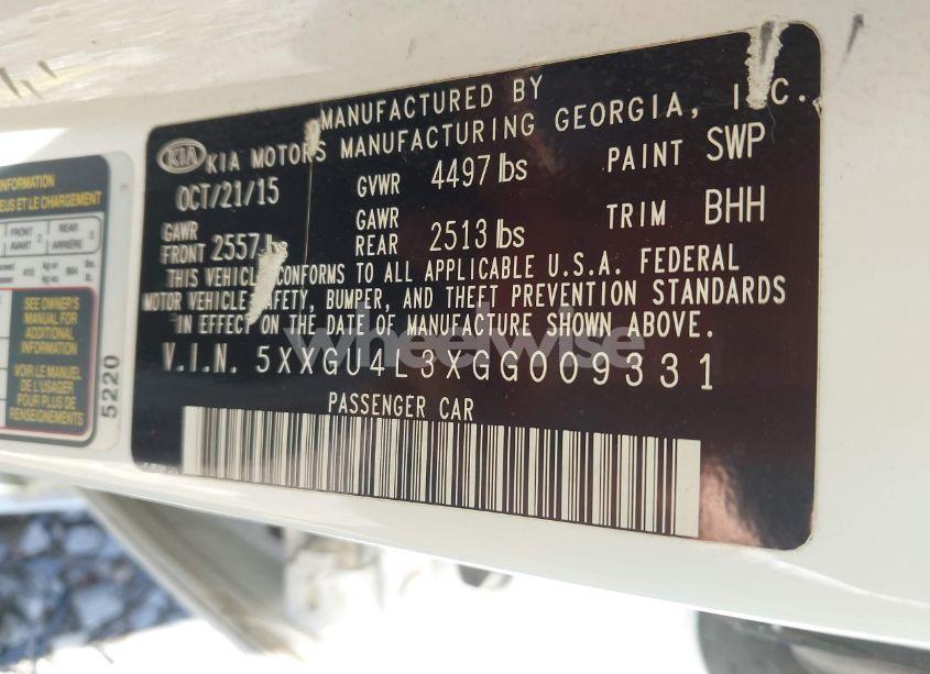 Photo 9 of 2016 Kia Optima EX (VIN 5XXGU4L3XGG009331)