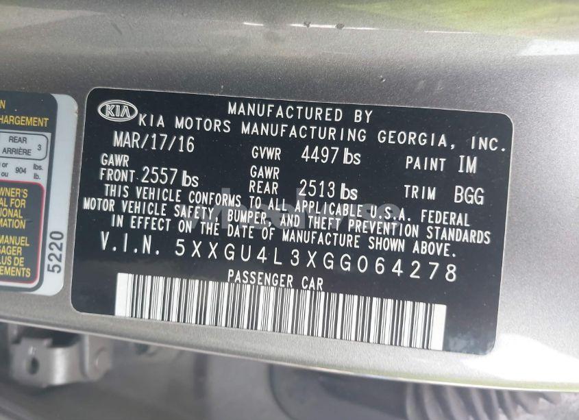 Photo 9 of 2016 Kia Optima EX (VIN 5XXGU4L3XGG064278)