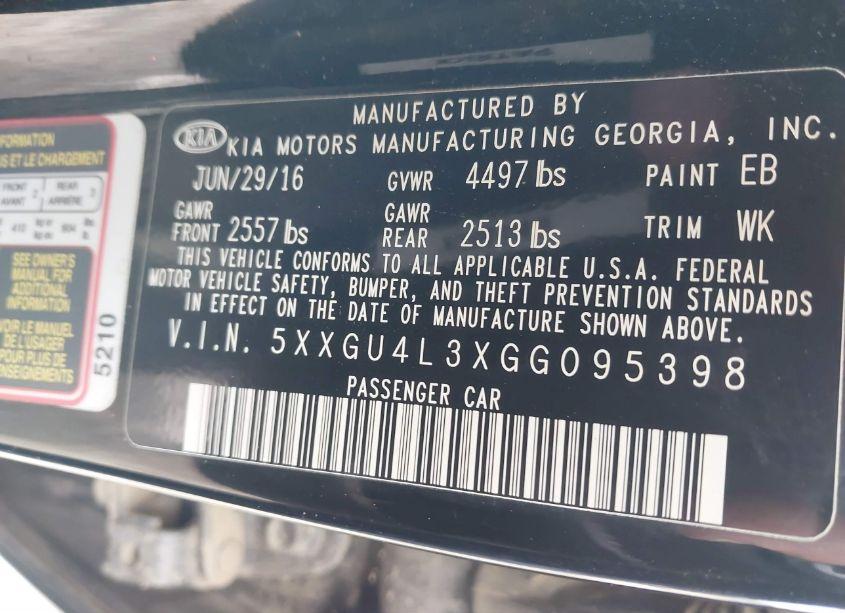 Photo 9 of 2016 Kia Optima EX (VIN 5XXGU4L3XGG095398)