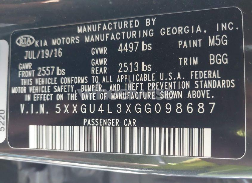 Photo 9 of 2016 Kia Optima EX (VIN 5XXGU4L3XGG098687)