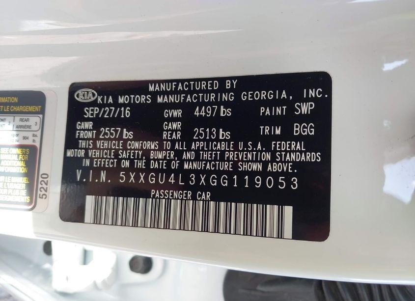 Photo 9 of 2016 Kia Optima EX (VIN 5XXGU4L3XGG119053)