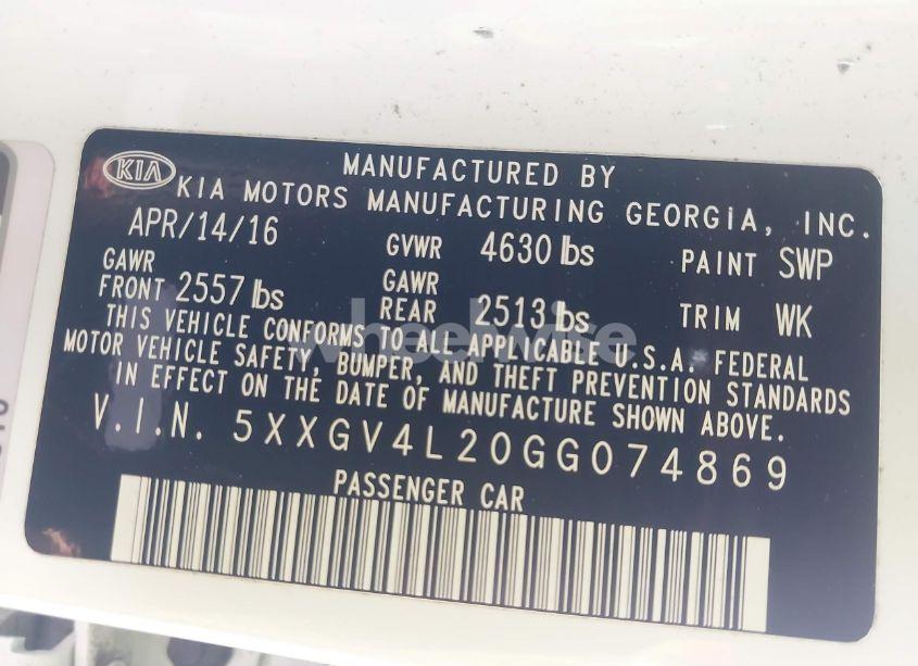 Photo 9 of 2016 Kia Optima SXL TURBO (VIN 5XXGV4L20GG074869)