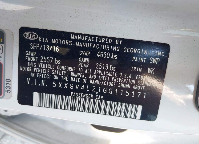 Photo 9 of 2016 Kia Optima SXL TURBO (VIN 5XXGV4L21GG115171)