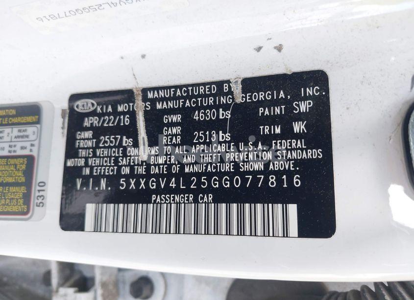 Photo 9 of 2016 Kia Optima SXL TURBO (VIN 5XXGV4L25GG077816)