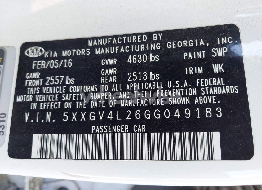 Photo 9 of 2016 Kia Optima SXL TURBO (VIN 5XXGV4L26GG049183)