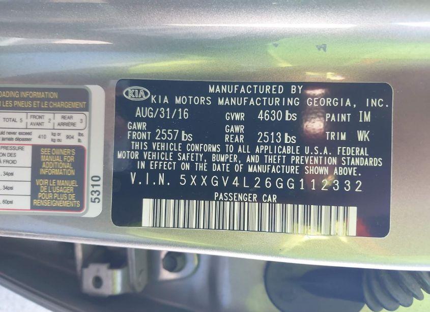 Photo 9 of 2016 Kia Optima SXL TURBO (VIN 5XXGV4L26GG112332)