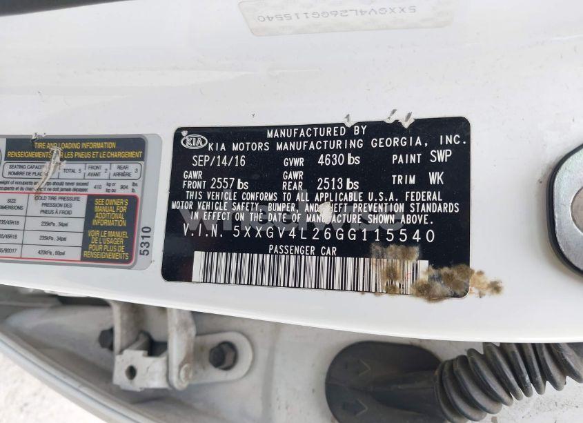 Photo 9 of 2016 Kia Optima SXL TURBO (VIN 5XXGV4L26GG115540)