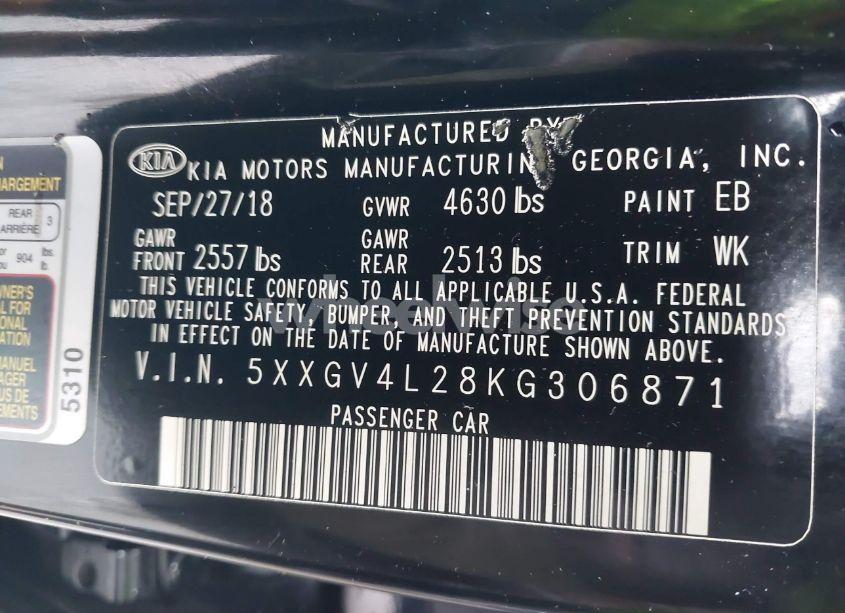 Photo 9 of 2019 Kia Optima SX TURBO (VIN 5XXGV4L28KG306871)