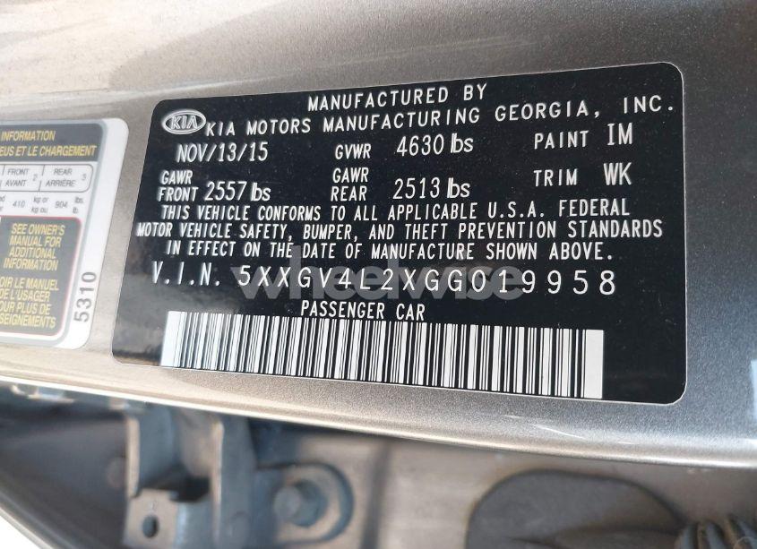 Photo 9 of 2016 Kia Optima SXL TURBO (VIN 5XXGV4L2XGG019958)