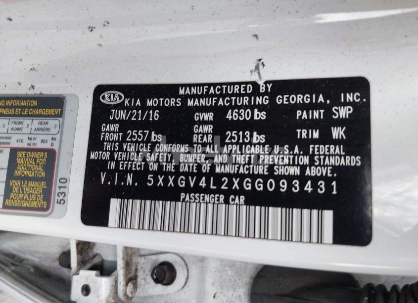 Photo 9 of 2016 Kia Optima SXL TURBO (VIN 5XXGV4L2XGG093431)