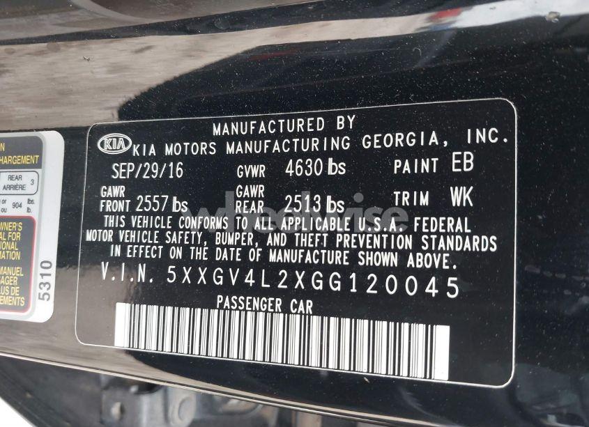 Photo 9 of 2016 Kia Optima SXL TURBO (VIN 5XXGV4L2XGG120045)
