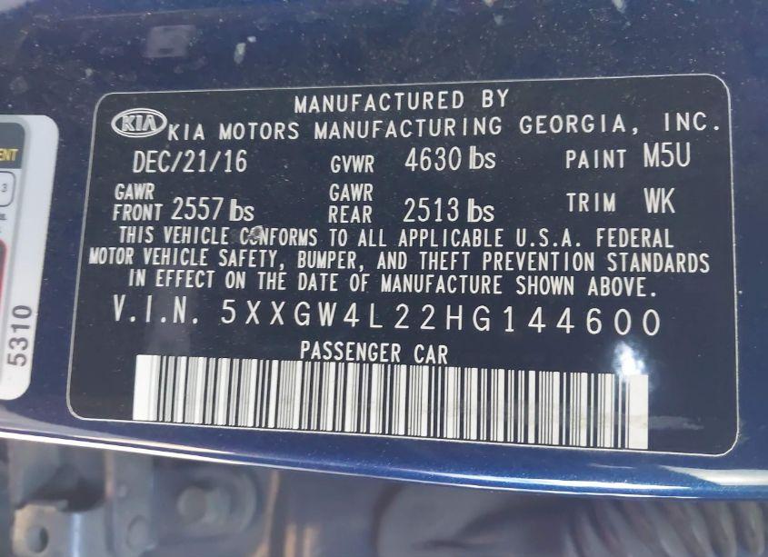 Photo 9 of 2017 Kia Optima SX TURBO (VIN 5XXGW4L22HG144600)