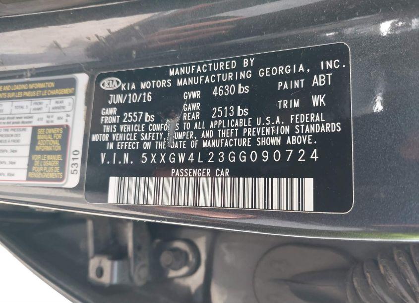 Photo 9 of 2016 Kia Optima SX TURBO (VIN 5XXGW4L23GG090724)