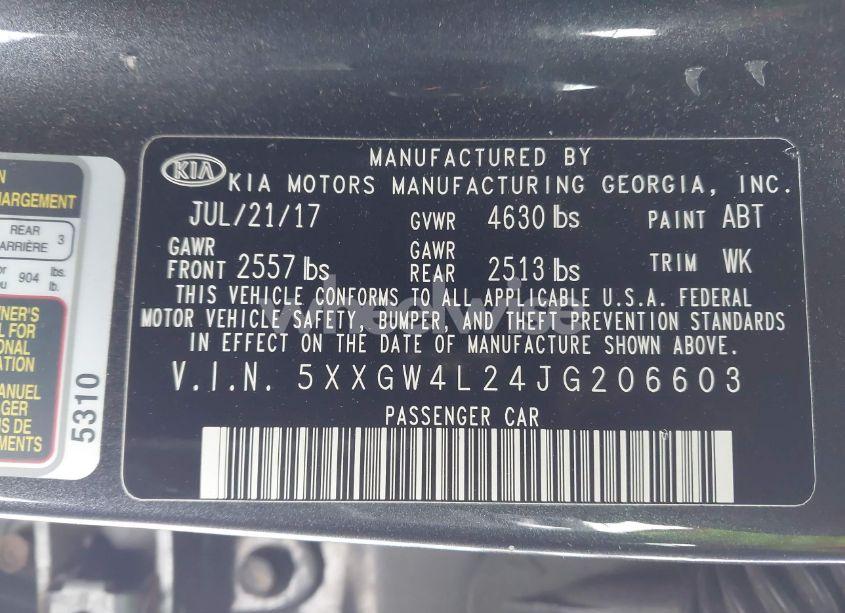 Photo 9 of 2018 Kia Optima SX TURBO (VIN 5XXGW4L24JG206603)