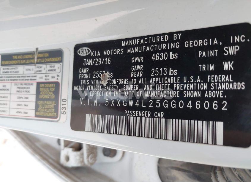 Photo 9 of 2016 Kia Optima SX TURBO (VIN 5XXGW4L25GG046062)