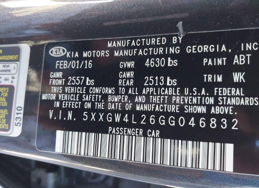 Photo 9 of 2016 Kia Optima SX TURBO (VIN 5XXGW4L26GG046832)