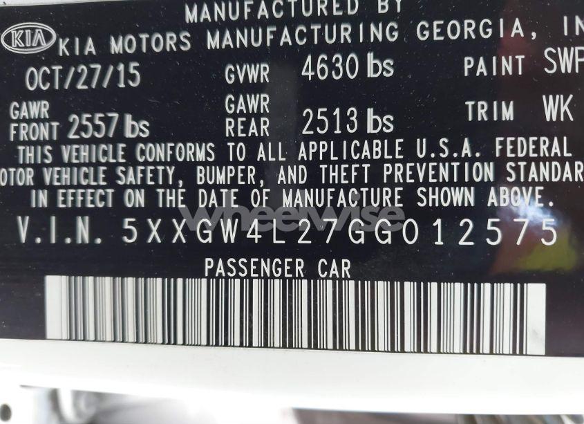 Photo 9 of 2016 Kia Optima SX TURBO (VIN 5XXGW4L27GG012575)