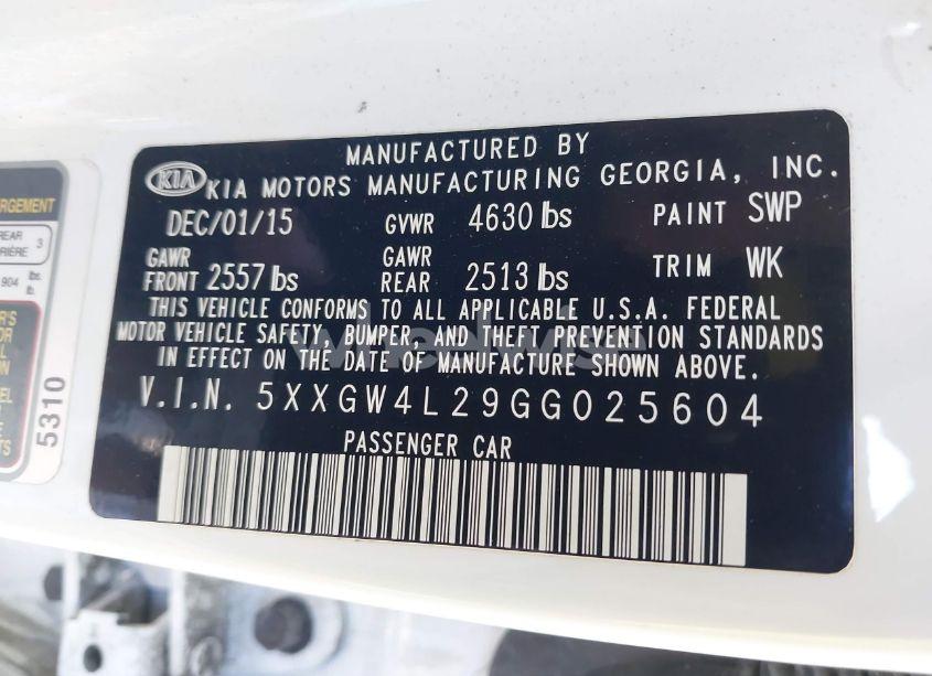 Photo 9 of 2016 Kia Optima SX TURBO (VIN 5XXGW4L29GG025604)