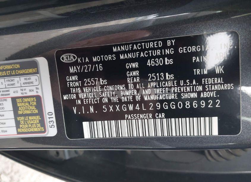 Photo 9 of 2016 Kia Optima SX TURBO (VIN 5XXGW4L29GG086922)