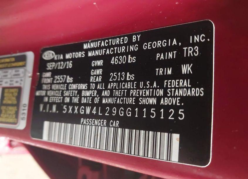 Photo 9 of 2016 Kia Optima SX TURBO (VIN 5XXGW4L29GG115125)