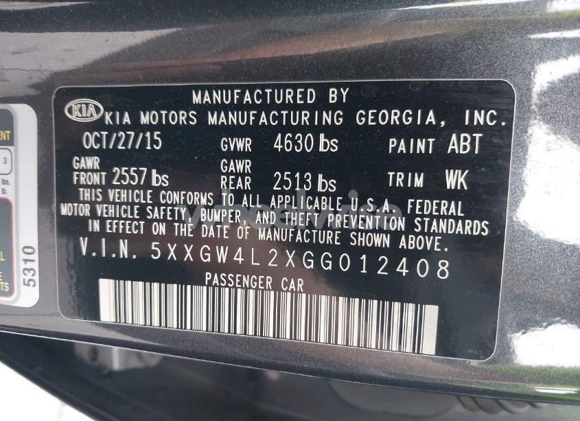 Photo 9 of 2016 Kia Optima SX TURBO (VIN 5XXGW4L2XGG012408)