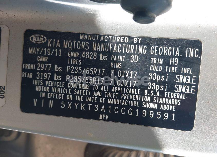 Photo 9 of 2012 Kia Sorento LX (VIN 5XYKT3A10CG199591)