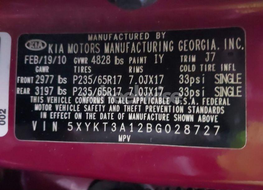 Photo 9 of 2011 Kia Sorento LX (VIN 5XYKT3A12BG028727)