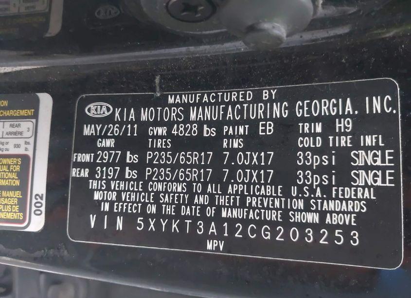 Photo 9 of 2012 Kia Sorento LX (VIN 5XYKT3A12CG203253)