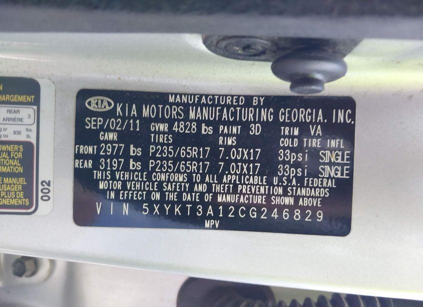 Photo 9 of 2012 Kia Sorento LX (VIN 5XYKT3A12CG246829)