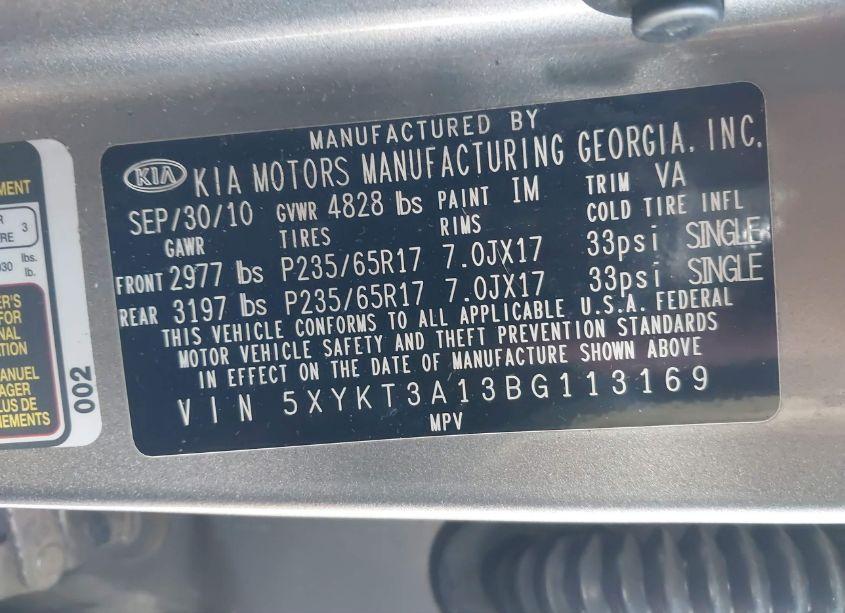 Photo 9 of 2011 Kia Sorento LX (VIN 5XYKT3A13BG113169)