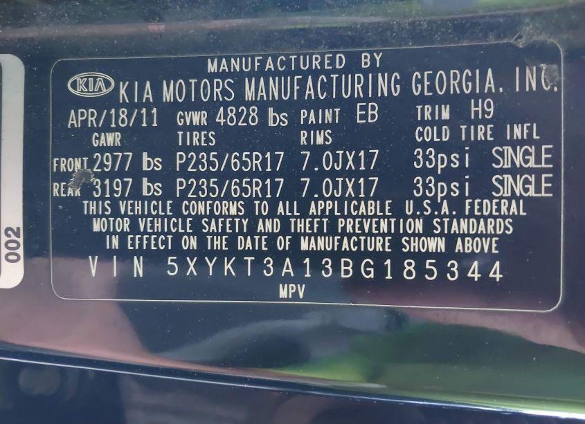 Photo 9 of 2011 Kia Sorento LX (VIN 5XYKT3A13BG185344)