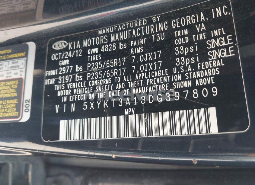 Photo 9 of 2013 Kia Sorento LX (VIN 5XYKT3A13DG397809)