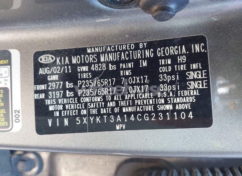 Photo 9 of 2012 Kia Sorento LX (VIN 5XYKT3A14CG231104)