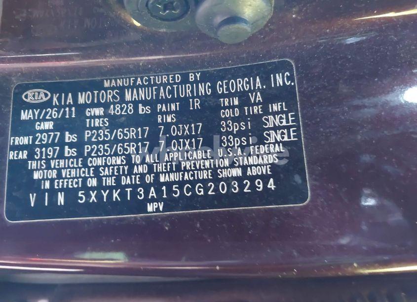 Photo 8 of 2012 Kia Sorento LX (VIN 5XYKT3A15CG203294)