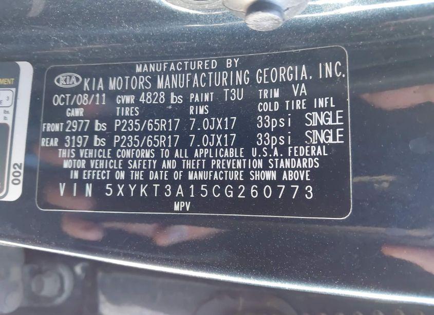 Photo 9 of 2012 Kia Sorento LX (VIN 5XYKT3A15CG260773)