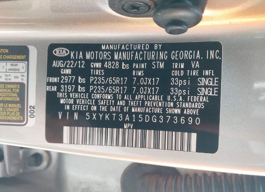 Photo 9 of 2013 Kia Sorento LX (VIN 5XYKT3A15DG373690)