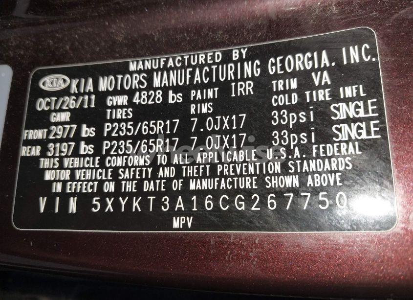 Photo 9 of 2012 Kia Sorento LX (VIN 5XYKT3A16CG267750)