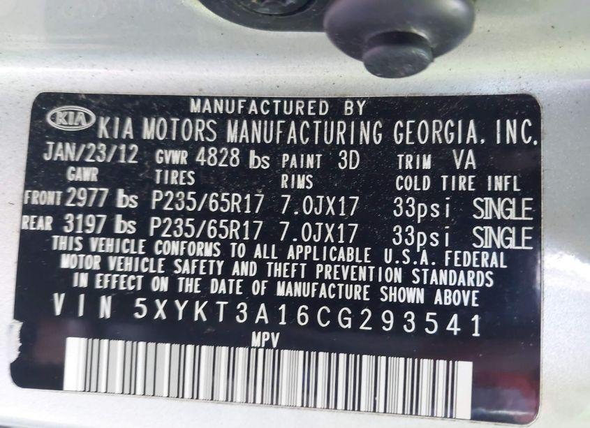 Photo 9 of 2012 Kia Sorento LX (VIN 5XYKT3A16CG293541)