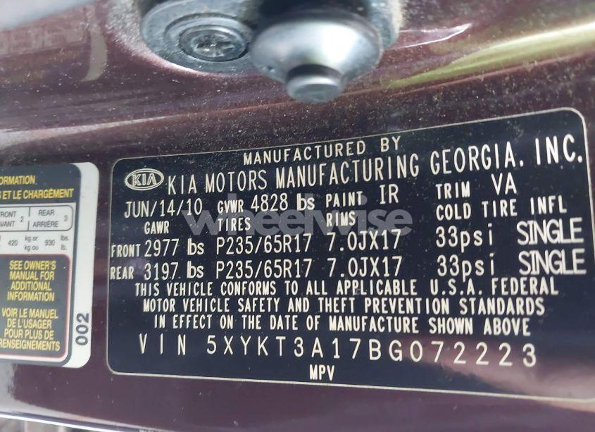 Photo 9 of 2011 Kia Sorento LX (VIN 5XYKT3A17BG072223)