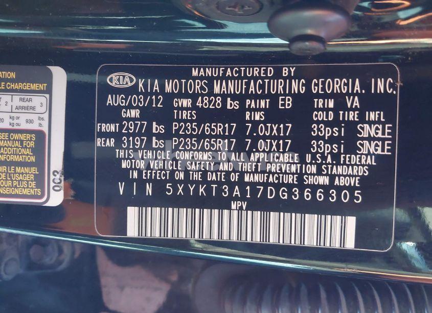 Photo 9 of 2013 Kia Sorento LX (VIN 5XYKT3A17DG366305)