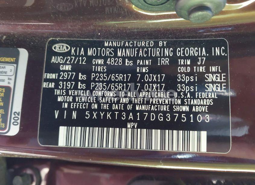 Photo 9 of 2013 Kia Sorento LX (VIN 5XYKT3A17DG375103)