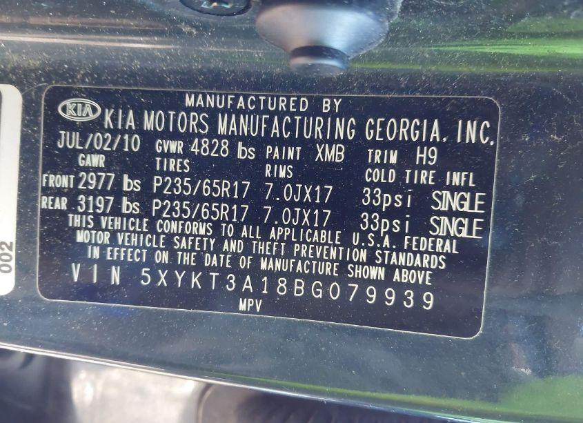 Photo 9 of 2011 Kia Sorento LX (VIN 5XYKT3A18BG079939)